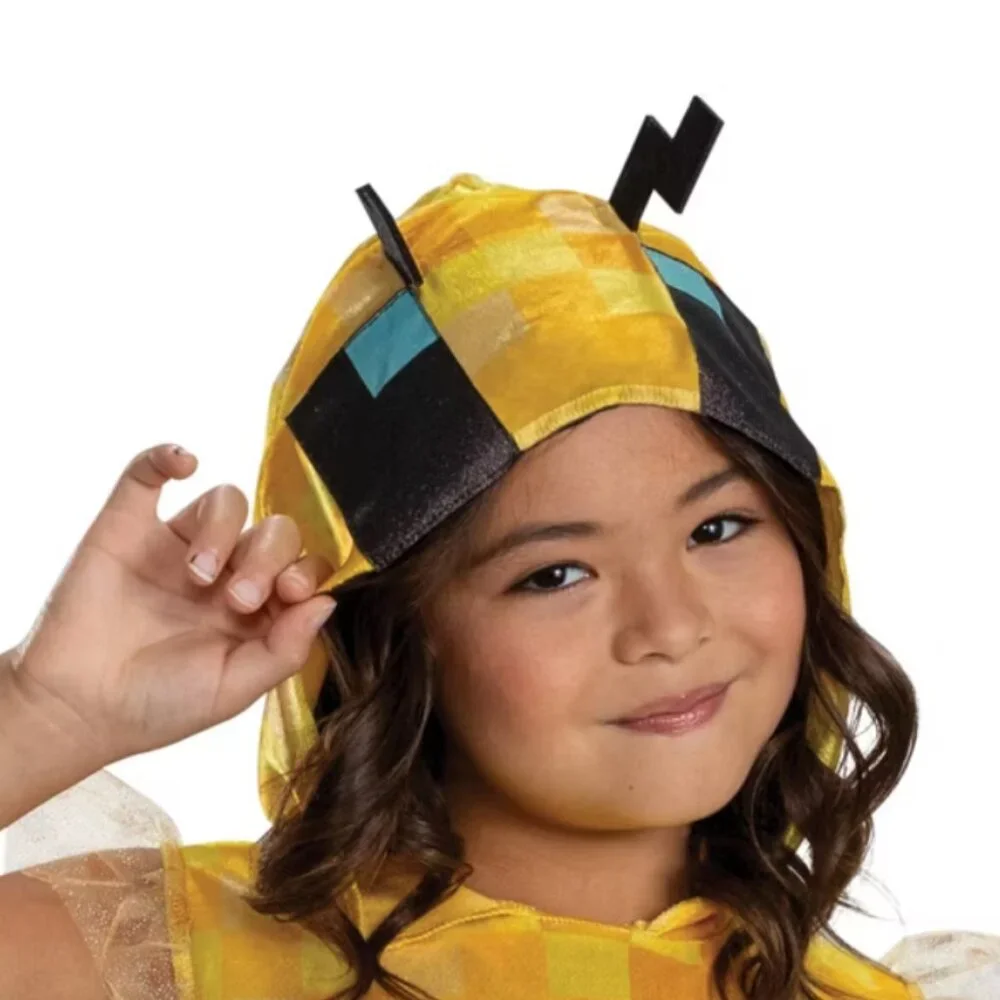 Minecraft Bee Halloween Costume 7/8 Yellow Hooded Dress & Wigs Kids Girls